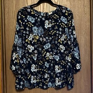 Time & Tru Navy Peplum Blouse - Large